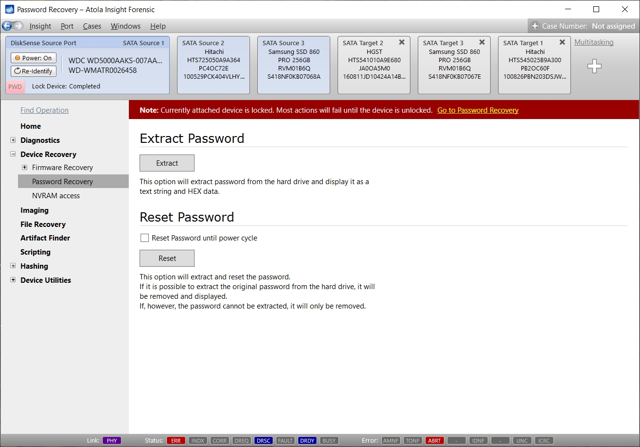 Automatic password extration and reset for subsequent forensic data retrieval
