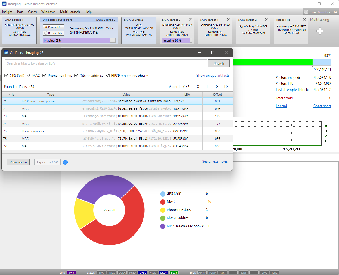 Artifacts search in Atola Insight