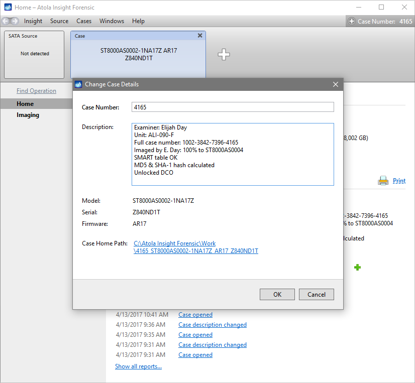 Changing case details.