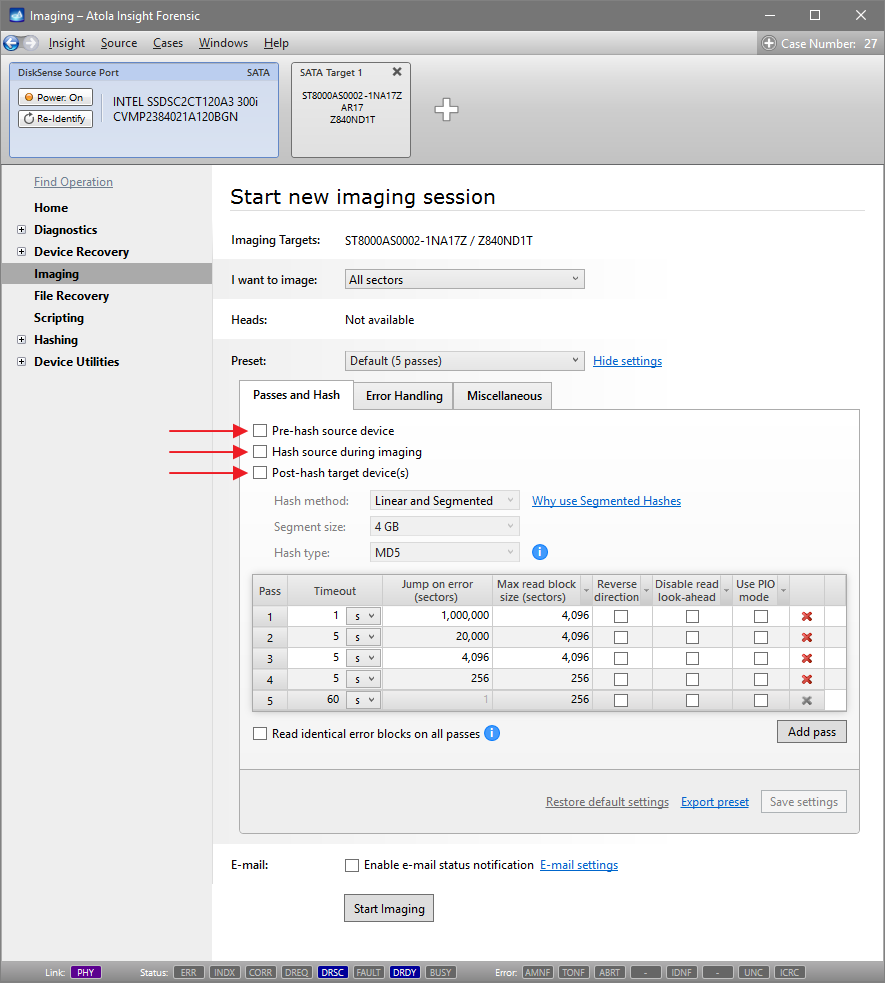 Imaging results with segmented hashes