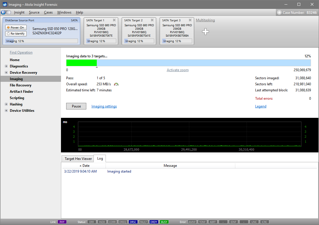 Imaging data to 3 target files.
