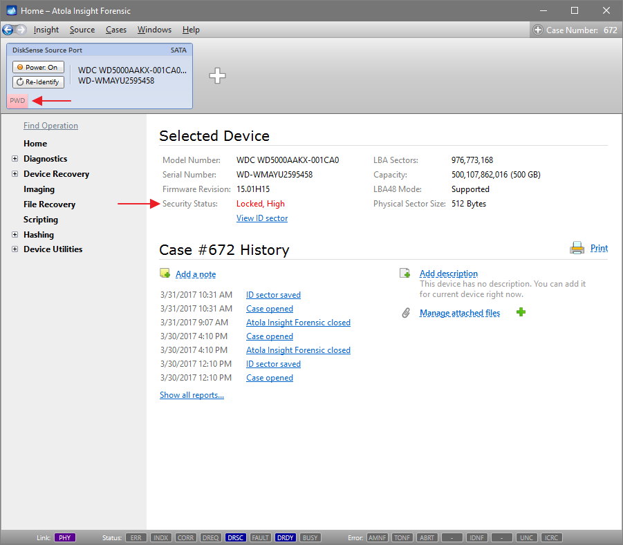 Source device locked with ATA password