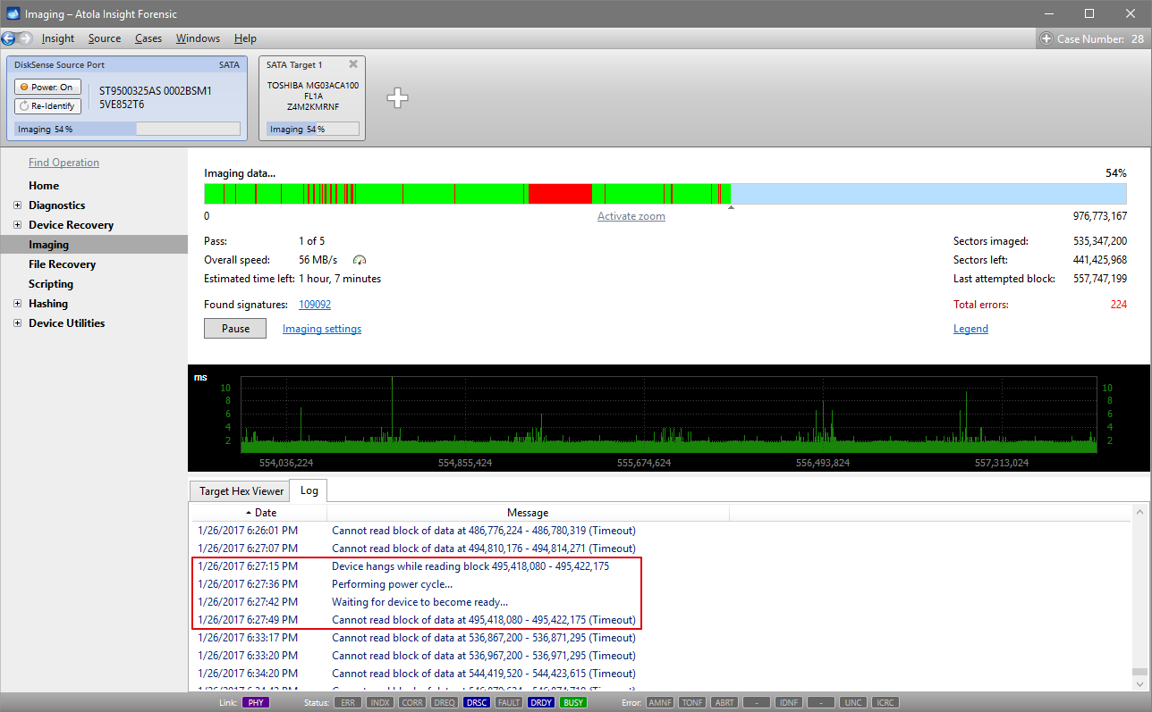 Power cycle due to the source device falling into freeze.