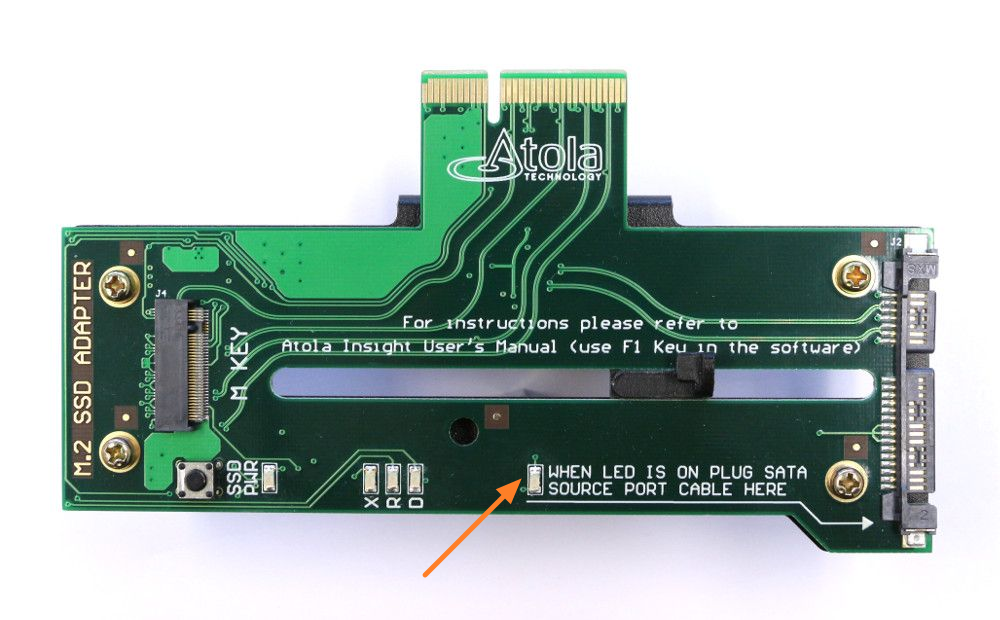 LED indicator on the M.2 SSD extension module.