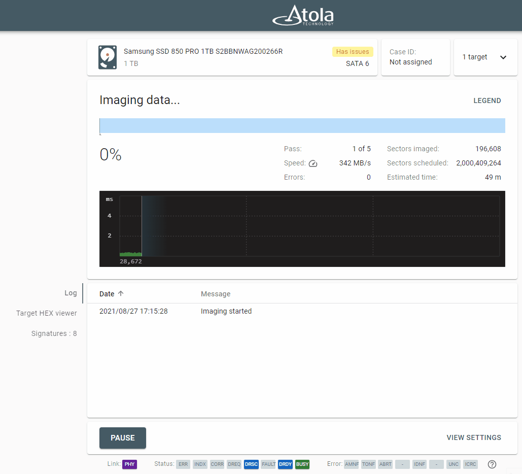 The imager performs file signature analysis during imaging.
