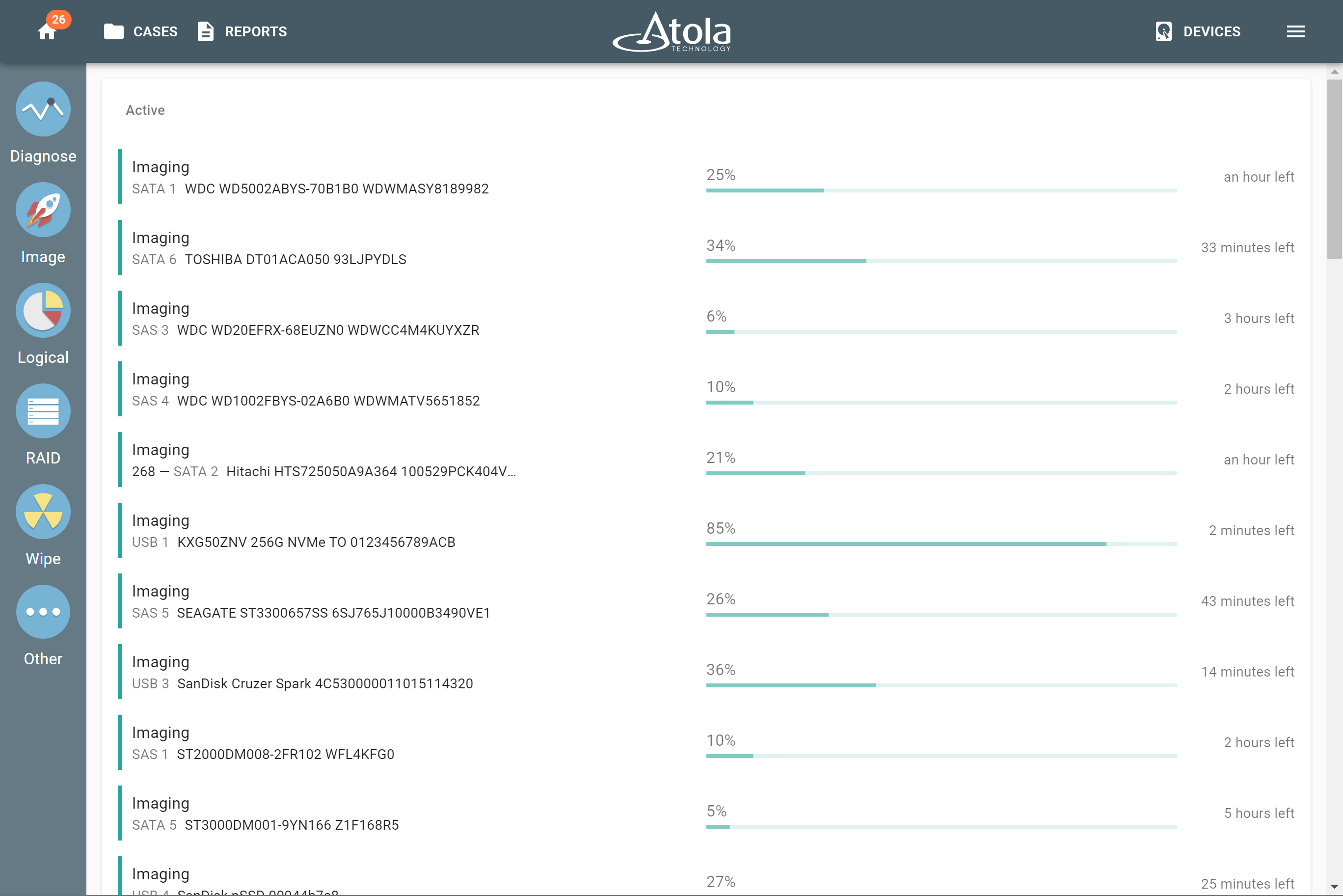 Forensic imaging of 25+ drives in parallel.